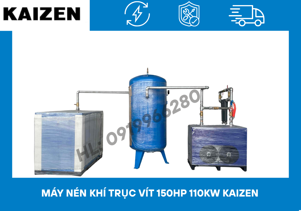 Máy nén khí trục vít 150hp 110kw Kaizen