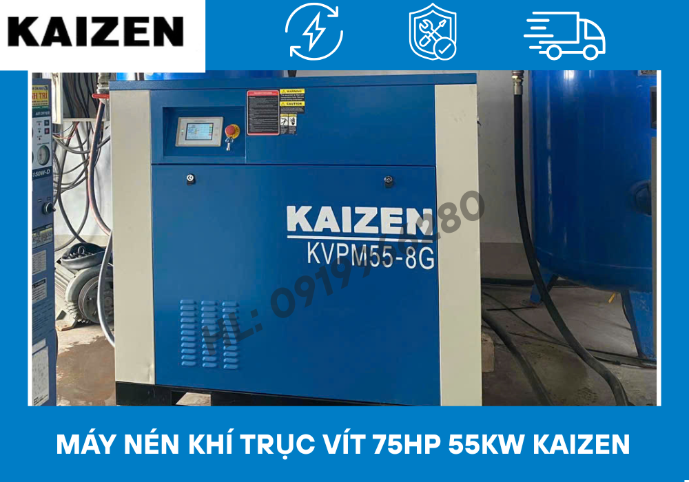 Máy nén khí trục vít 75HP 55Kw Kaizen