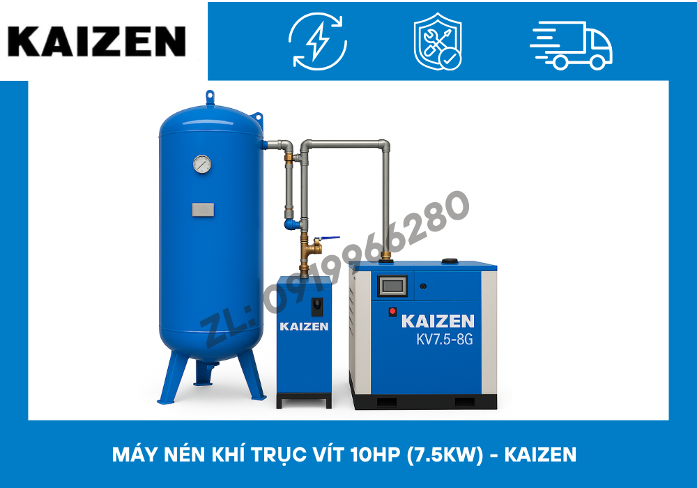 Máy nén khí trục vít 10hp 7.5kW - KAIZEN