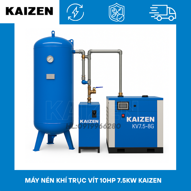 Máy nén khí trục vít 10hp 7.5kW - KAIZEN