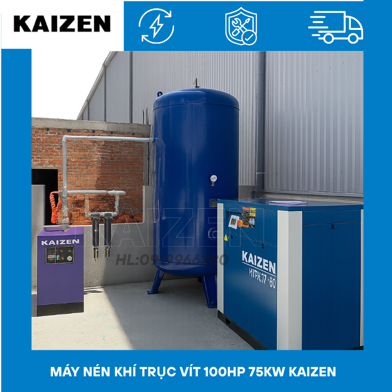 Máy nén khí trục vít 100hp 75kW - KAIZEN