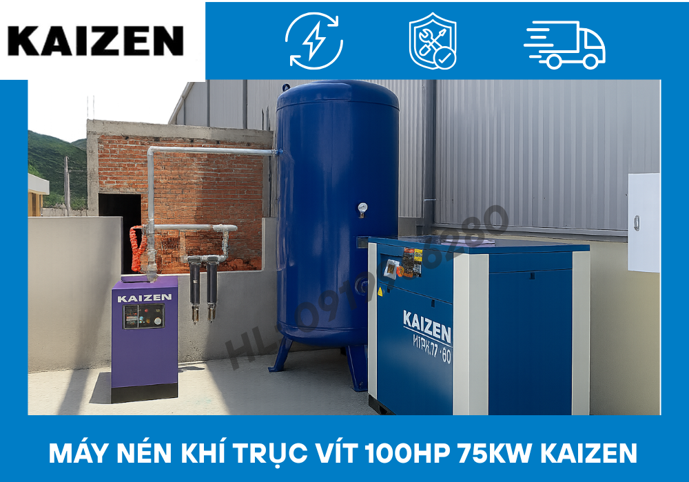 Máy nén khí trục vít 100hp 75kW